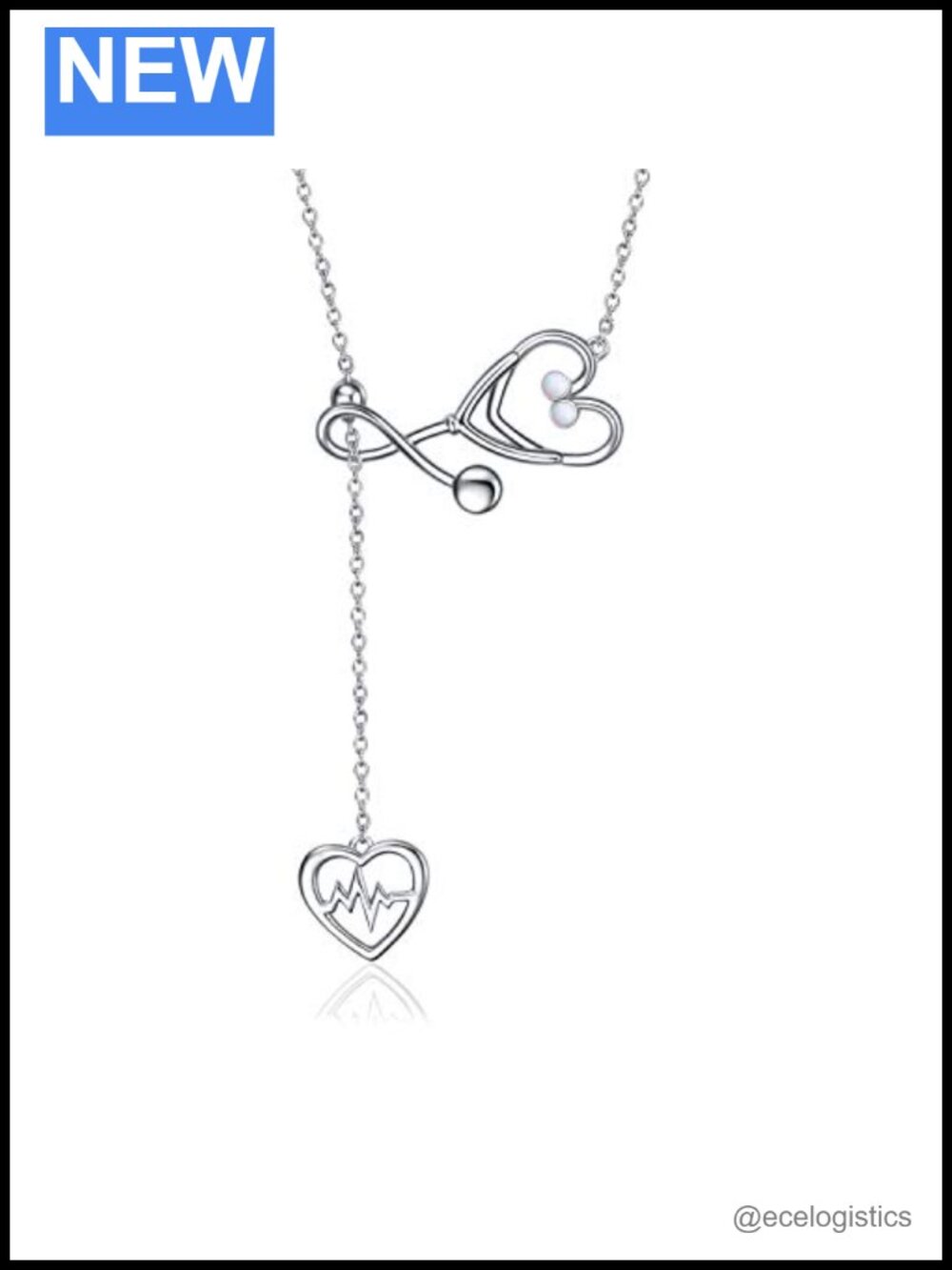 Sterling Silver Caduceus Stethoscope Y-Necklace Opal 18" Nurse Gift